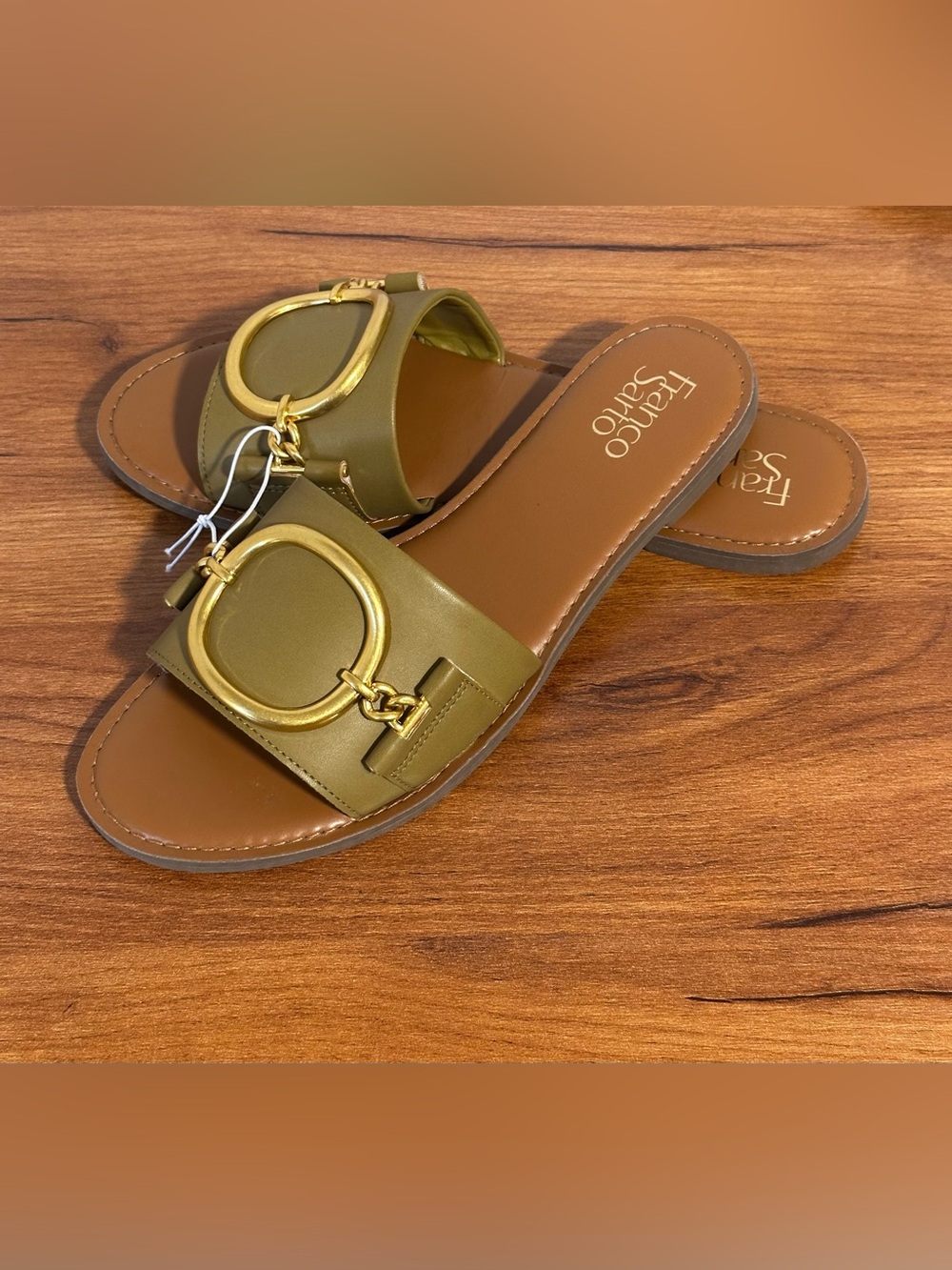 Franco Sarto Green & Gold Flat Sandal